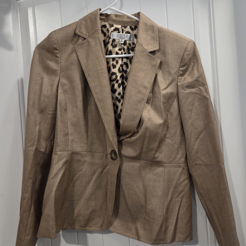 Kasper Women's Light Brown Blazer with Leopard Lining